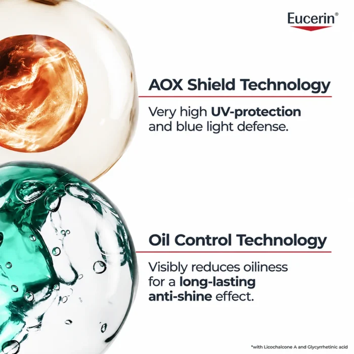 Eucerin Sun Oil Control SPF 50+ تقنية AOX Shield وOil Control للبشرة الدهنية