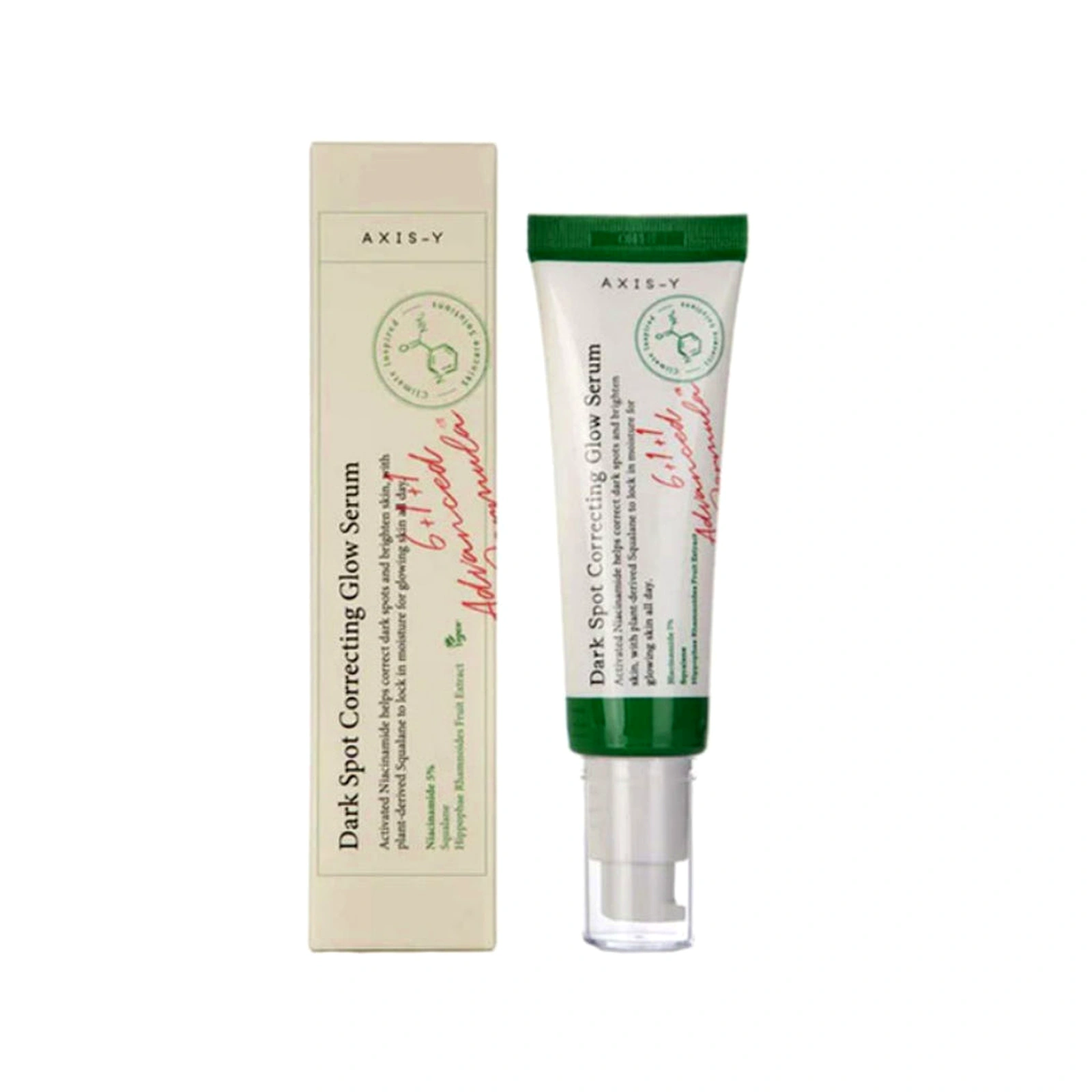 AXIS-Y Dark Spot Correcting Glow Serum 50ml – Boîte et Tube AXIS-Y Dark Spot Correcting Glow Serum 50ml – Sérum anti-taches niacinamide Algérie