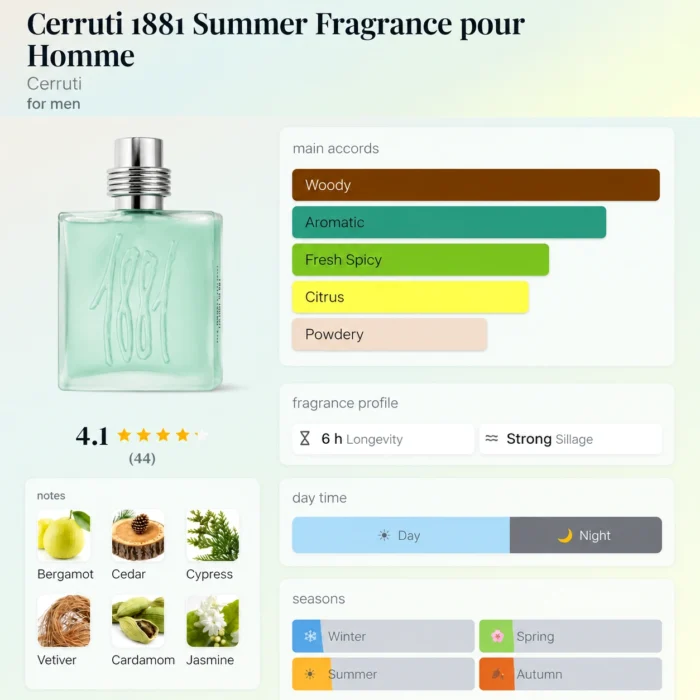 Cerruti 1881 Summer Fragrance pour Homme profil olfactif notes EDT